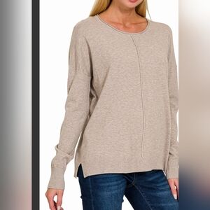 #14753 🔥 FLASH SALE 🛑S,M,L Viscose Front Seam Round-Neck Sweater-Side Slit Top